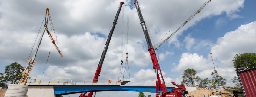Autokrane Schares Brückenbau Einsatz zwei LTM 1500 Emmerich Krane Liebherr 500 to