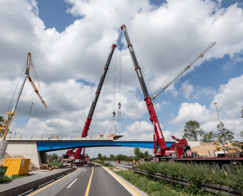 Autokrane Schares Brückenbau Einsatz zwei LTM 1500 Emmerich Krane Liebherr 500 to