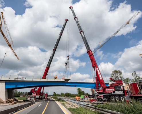 Autokrane Schares Brückenbau Einsatz zwei LTM 1500 Emmerich Krane Liebherr 500 to