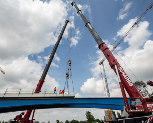 Autokrane Schares Brückenbau Einsatz zwei LTM 1500 Emmerich Krane Liebherr 500 to