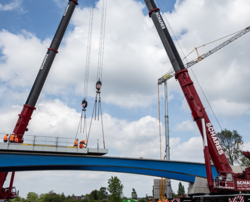 Autokrane Schares Brückenbau Einsatz zwei LTM 1500 Emmerich Krane Liebherr 500 to