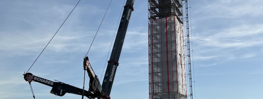 Rheinbrücke A40, Pylonmontage, Stahlbaumontage, Großkrane, Liebherr LTM 1650-8.1