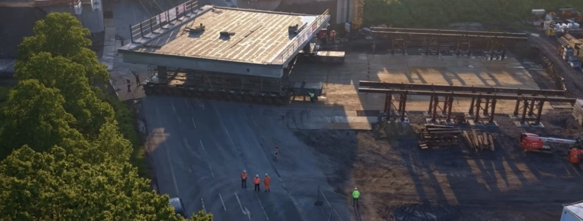 Brückeneinschub, SPMT, Schwerlasttransport, Überbaumontage, Autobahn A1, Autokrane Schares, SQ3, Infrastrukturprojekt