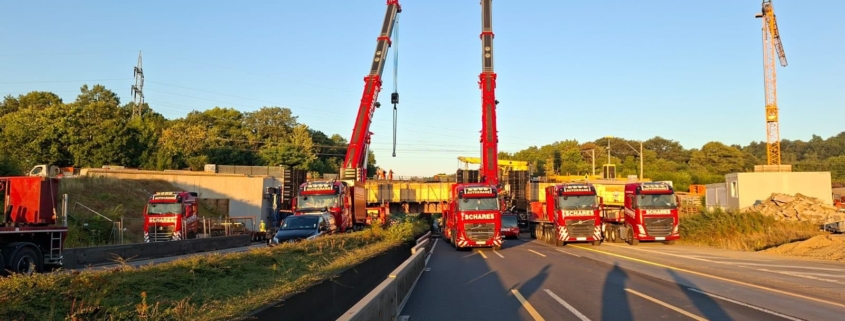 A4 Frechen, Brückenbau, Brückenüberbau, Überbaueinbau, Brückeneinhub, Tandemhub, Mobilkran, Liebherr LTM 1650-8.1, Liebherr LTM 1150-5.3, SPMT, Schwerlasttransport, Schwerlasthub, Autokrane Schares, Infrastruktur, Sperrpause, Brückenmontage, Projektlogistik, Kranengineering, Baustraße, Verschubtechnik, Großkran, Kranlogistik, Brückenprojekt, Heavy Lift, Straßenbau